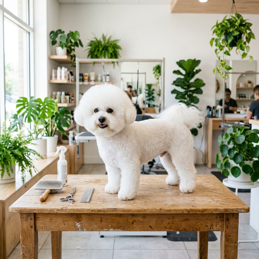 Ein frisch gepflegter, weißer Bichon Frisé